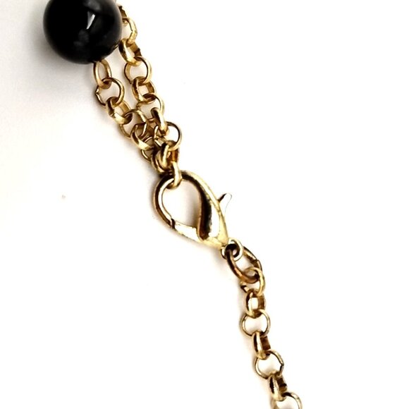 Black Faceted Resin Statement Bib Necklace Gold-tone Chain NWOT - Picture 8 of 14